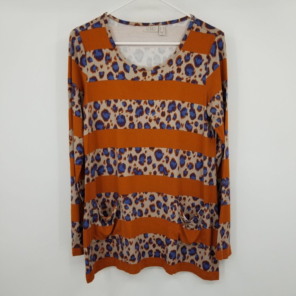 Logo by Lori Goldstein Long Sleeved Leopard Striped Knit Long‎ Top Small